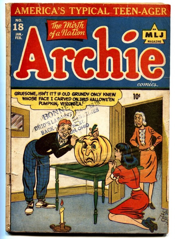 Archie #18-1948-Jack o Lantern Cover Veronica Golden-Age, raw, ungraded comic book — front cover