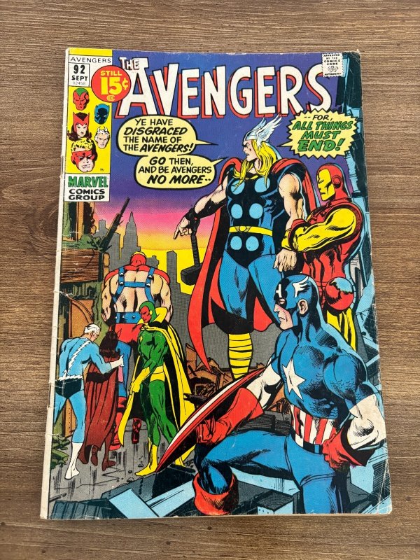 Avengers #92 (Marvel Comics), raw comic book in FN condition — front cover