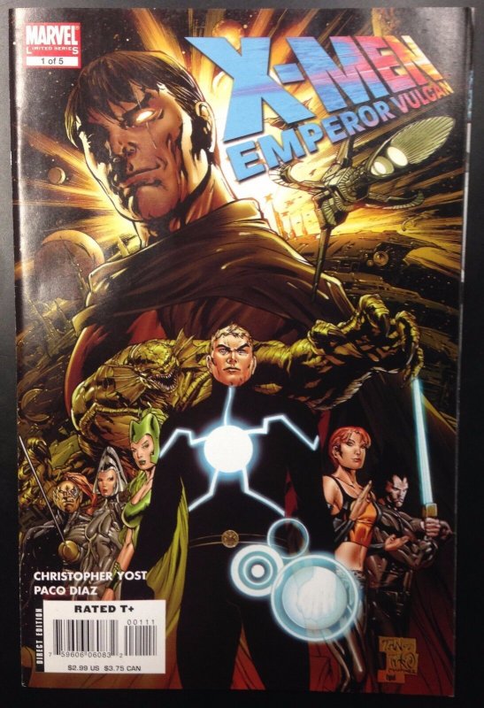 X-Men Emperor Vulcan #1 (Marvel Comics, 2007), raw comic book in VF+ 8.5 condition — front cover