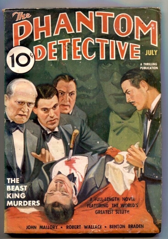 Pulp: Phantom Detective Pulp July 1937- the Beast King Murders- Belarski (1937), raw, ungraded comic book — front cover