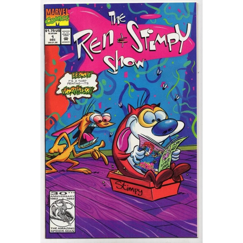The Ren and Stimpy Show #1 (Marvel Comics, 1992), raw comic book in VF+ 8.5 condition — front cover