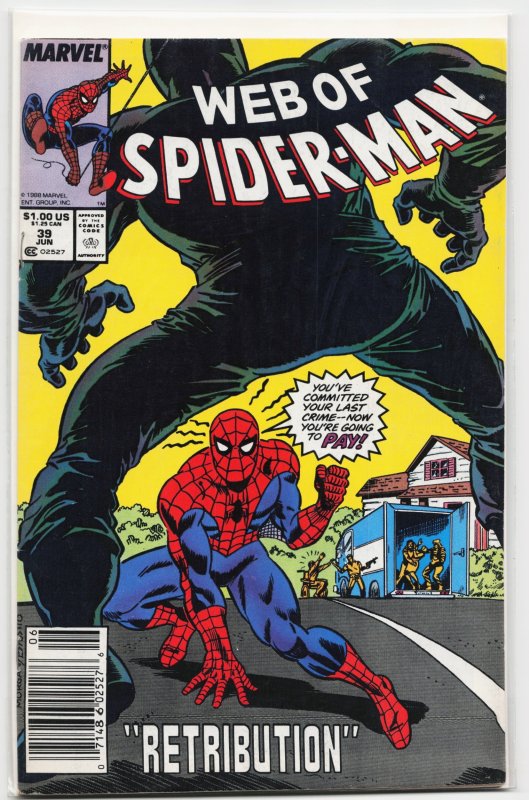 Web of Spider-Man #39 (Marvel Comics, 1988), raw, ungraded comic book — front cover