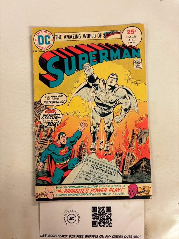Superman #286 (DC Comics, 1975), raw comic book in VG condition — front cover