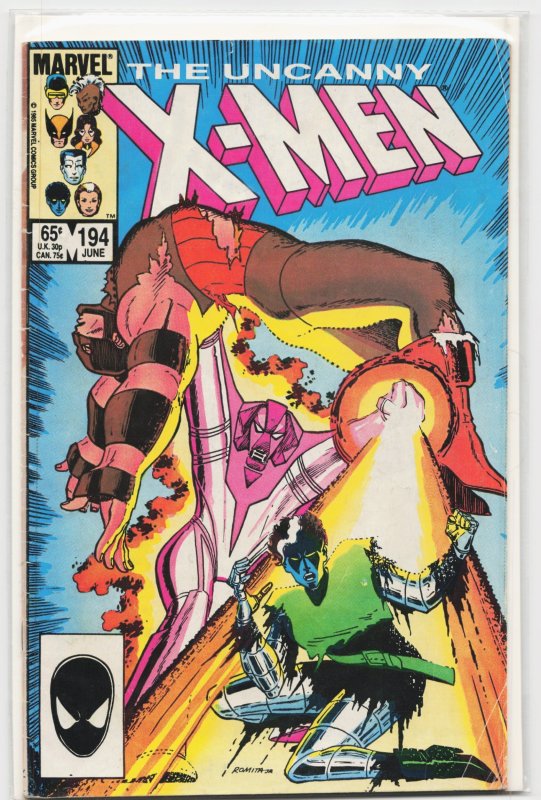 The Uncanny X-Men #194 (Marvel Comics, 1985), raw, ungraded comic book — front cover