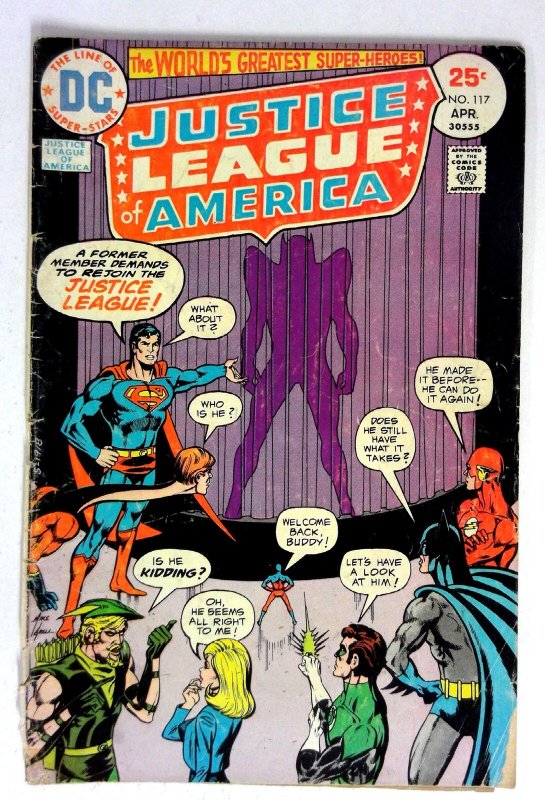 Justice League of America #117 (DC Comics, 1975), raw comic book in VG condition — front cover
