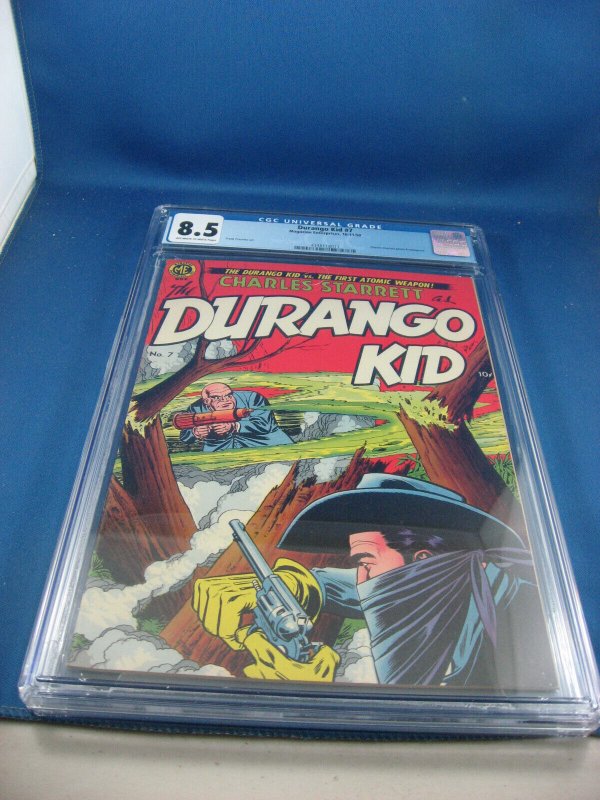Durango Kid #7 (1950), CGC 8.5 graded comic book, Universal Blue label — front cover in its holder
