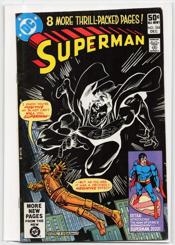 Superman #354 (DC Comics, 1980), raw, ungraded comic book — front cover
