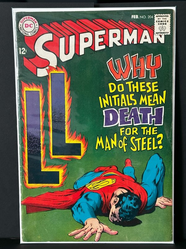 Superman #204 (DC Comics, 1968), raw, ungraded comic book — front cover