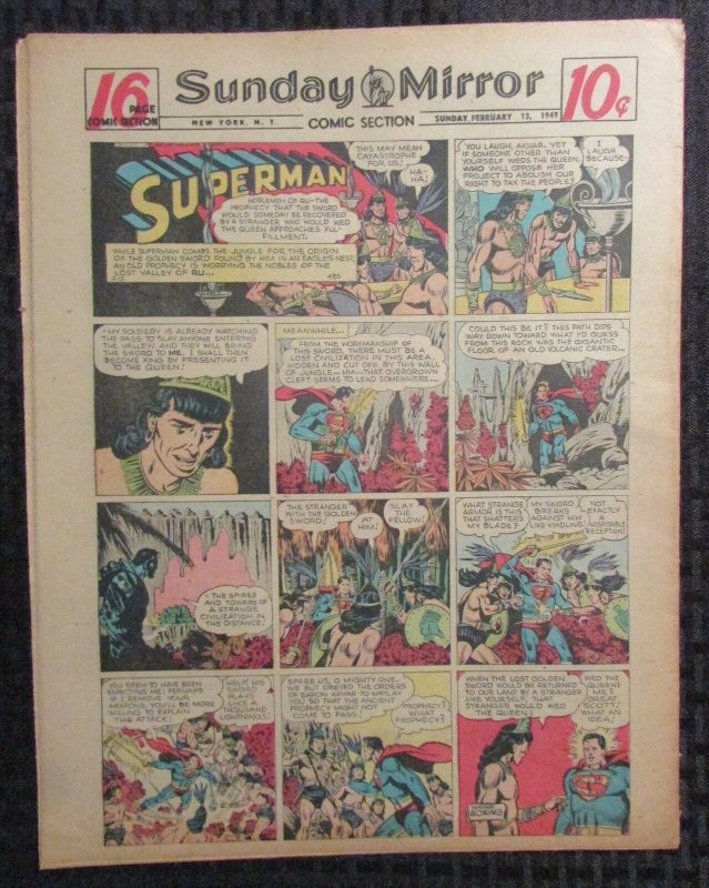 1949 Feb 13 Sunday Mirror Comic Section VG+ 4.5 Superman / Joe Palooka 16pgs (1949), raw comic book in VG+ 4.5 condition — front cover