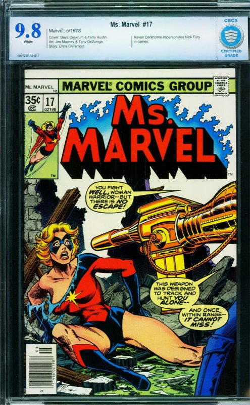 Ms. Marvel #17 (Marvel Comics, 1978), CBCS 9.8 graded comic book, Universal Blue label — front cover in its holder