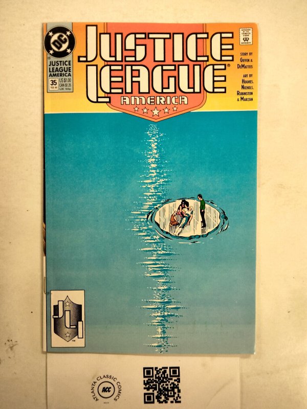 Justice League America #35 (DC Comics), raw comic book in NM condition — front cover