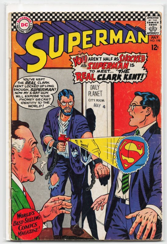 Superman #198 (DC Comics, 1967), raw, ungraded comic book — front cover
