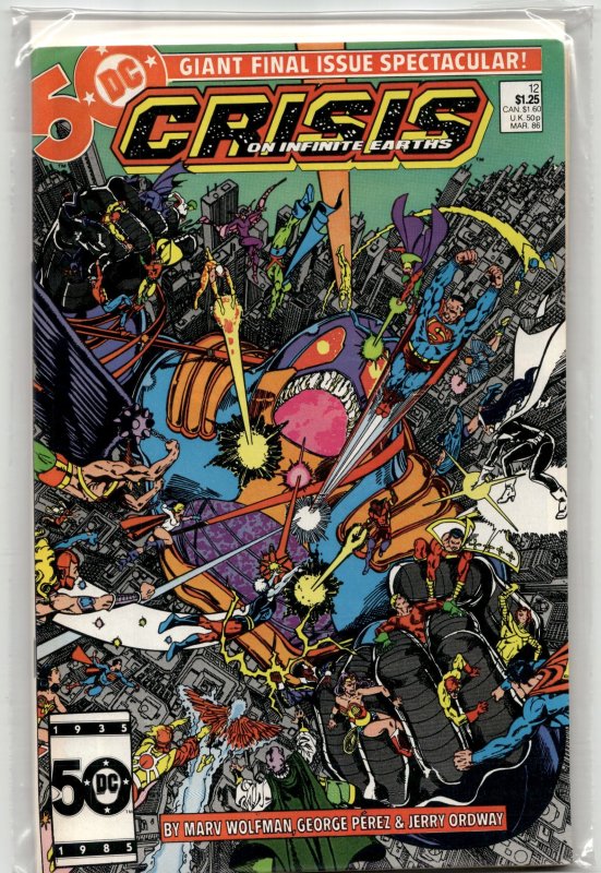 Crisis on Infinite Earths #12 (DC Comics, 1986), raw, ungraded comic book — front cover