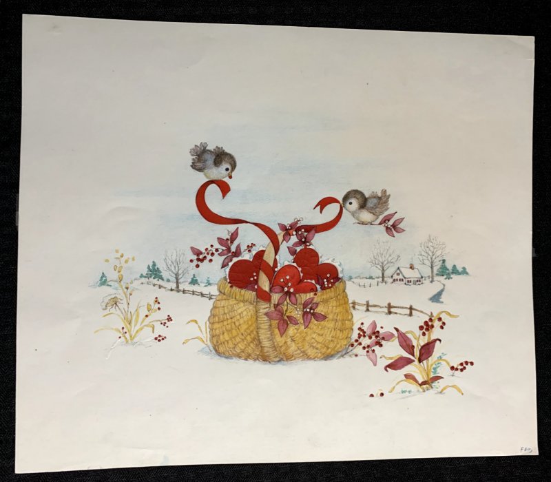 Calendar 13x11" Original Art FN 6.0 Valentines Day Birds w/ Hearts in Basket, raw comic book in FN 6.0 condition — front cover