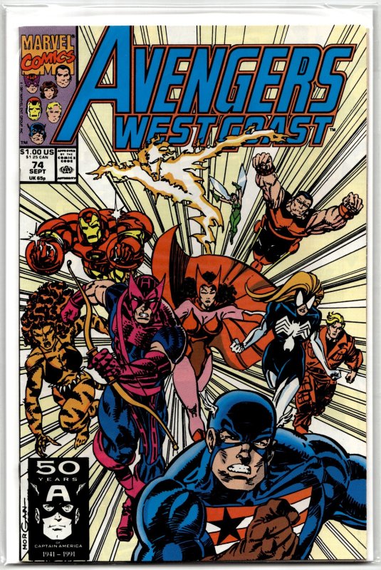 Avengers West Coast #74 (Marvel Comics, 1991), raw, ungraded comic book — front cover