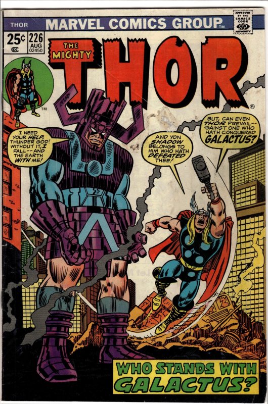 Thor #226 (Marvel Comics, 1974), raw, ungraded comic book — front cover