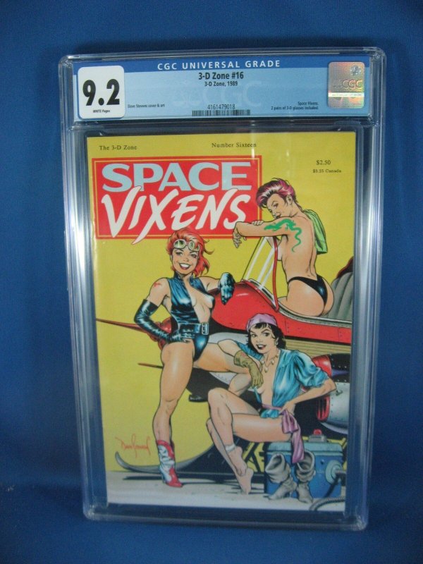 3-D Zone 16 CGC 9.2 Space Vixens White Pgs Dave Stevens 1989 (1989), CGC 9.2 graded comic book, Universal Blue label — front cover in its holder