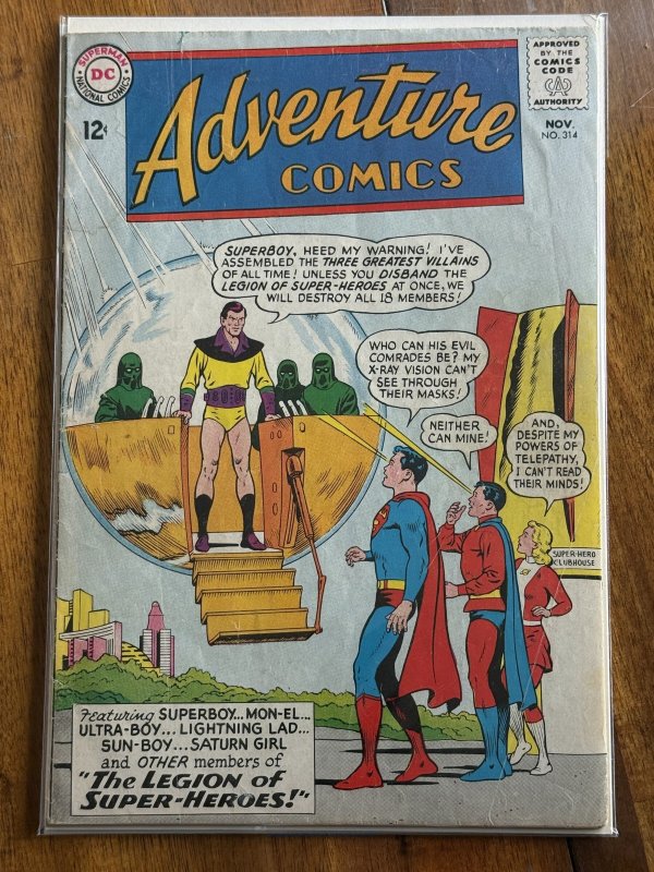 Adventure Comics #314 (DC Comics, 1963), raw comic book in VG- 3.5 condition — front cover