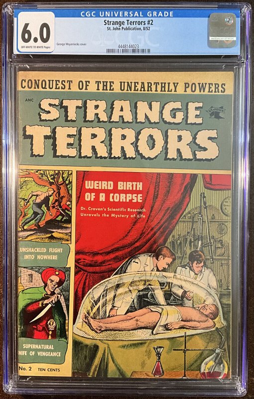 Strange Terrors #2 (St. John Publications), CGC 6.0 graded comic book, Universal Blue label — front cover in its holder