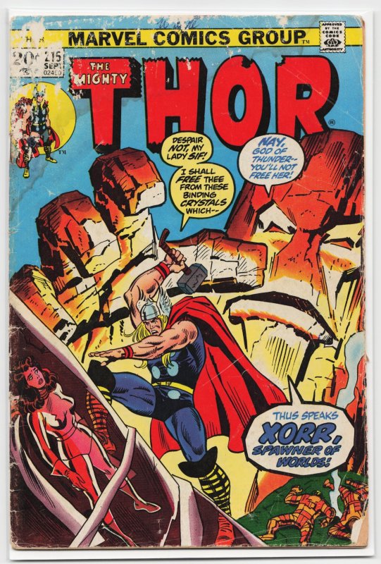 Thor #215 (Marvel Comics, 1973), raw, ungraded comic book — front cover