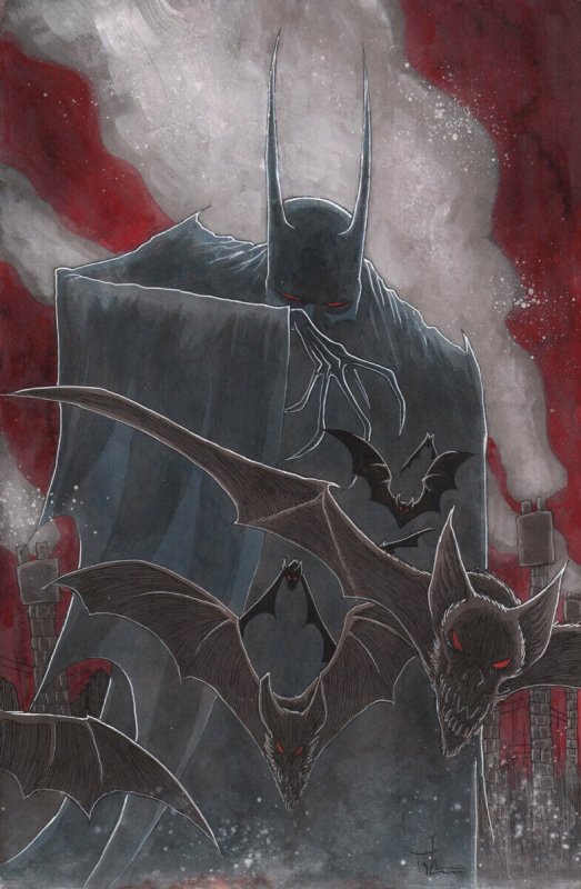 Batman Gothic Style Painted Art - Signed Art by Ben Templesmith, raw, ungraded comic book — front cover