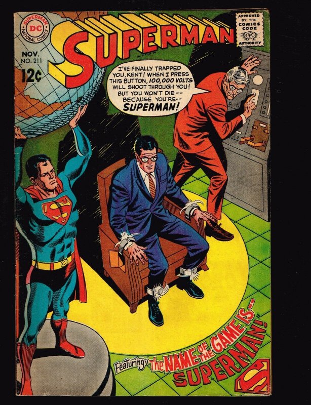 Superman #211 (DC Comics, 1968), raw comic book in 5.0 condition — front cover
