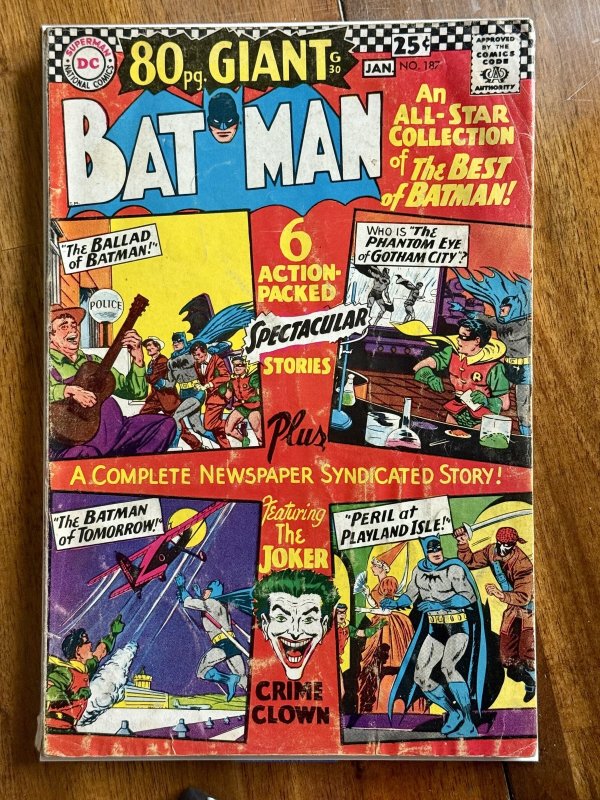 Batman #187 (DC Comics, 1966), raw comic book in VG 4.0 condition — front cover