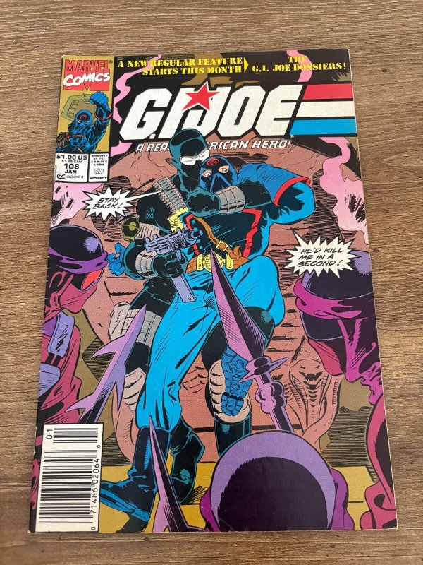 G.I. Joe #108 (Marvel Comics), raw comic book in VF- condition — front cover