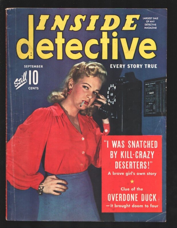 MAG: Inside Detective 9/1942-cigarette Smoking Woman Photo Cover-Snatched by ..., raw, ungraded comic book — front cover