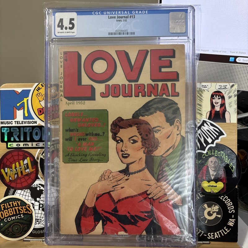 Love Journal #13 (1952), CGC 4.5 graded comic book, Universal Blue label — front cover in its holder