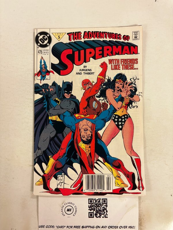 The Adventures of Superman #475 (DC Comics), raw comic book in NM condition — front cover