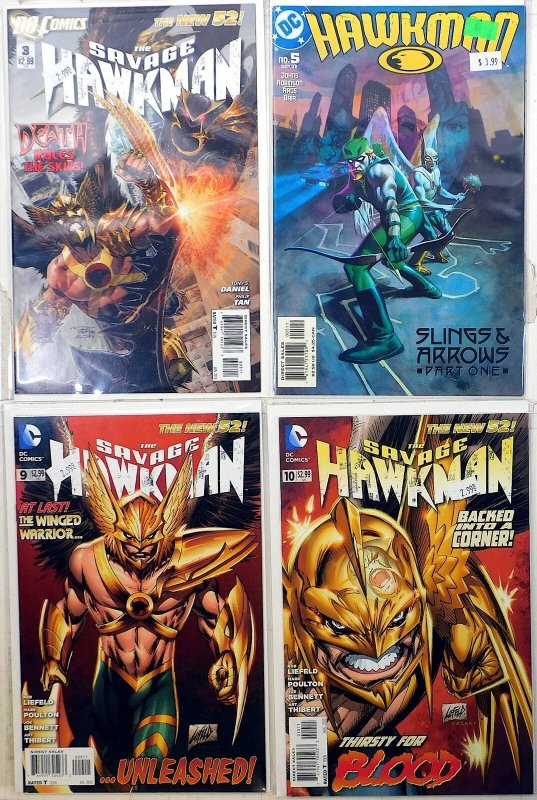 Hawkman Lot of 4 #5, Savage 3, 9, 10 (2012) DC Comics 1st Print Comic Books (DC Comics, 2012), raw, ungraded comic book — front cover