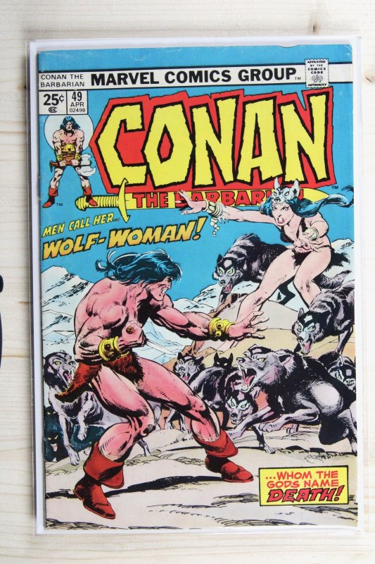 Conan the Barbarian #49 (Marvel Comics, 1975), raw comic book in FN+ 6.5 condition — front cover