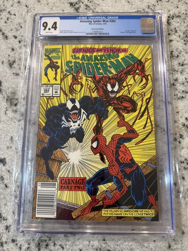 Amazing Spider-Man #362 (Marvel Comics, 1992), CGC 9.4 graded comic book, Universal Blue label — front cover in its holder