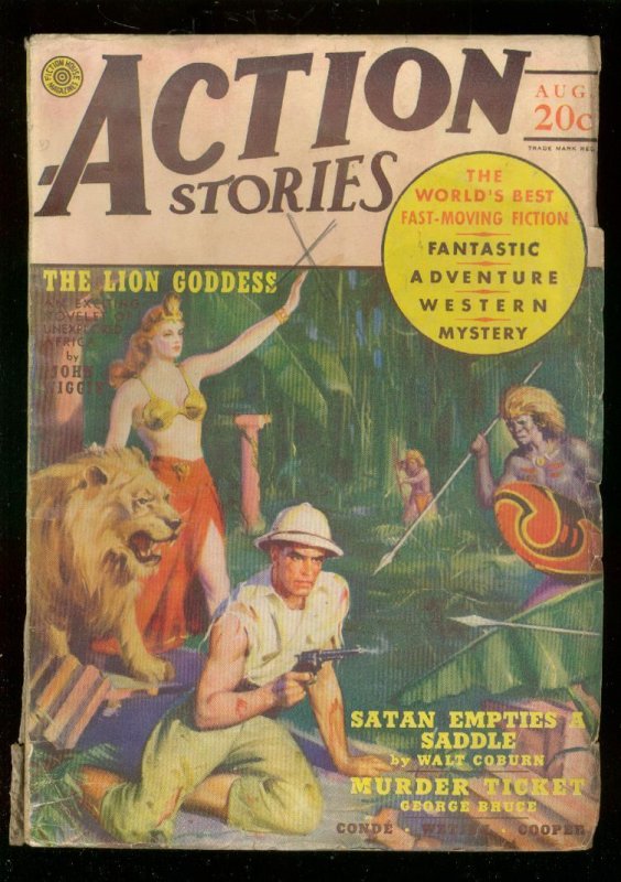 Action Stories Pulp Aug 1940-Jungle Cover-Sci Fi Story Vg+ (1940), raw comic book in VG+ condition — front cover