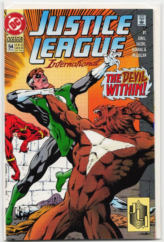 Justice League International #54 (DC Comics, 1993), raw, ungraded comic book — front cover