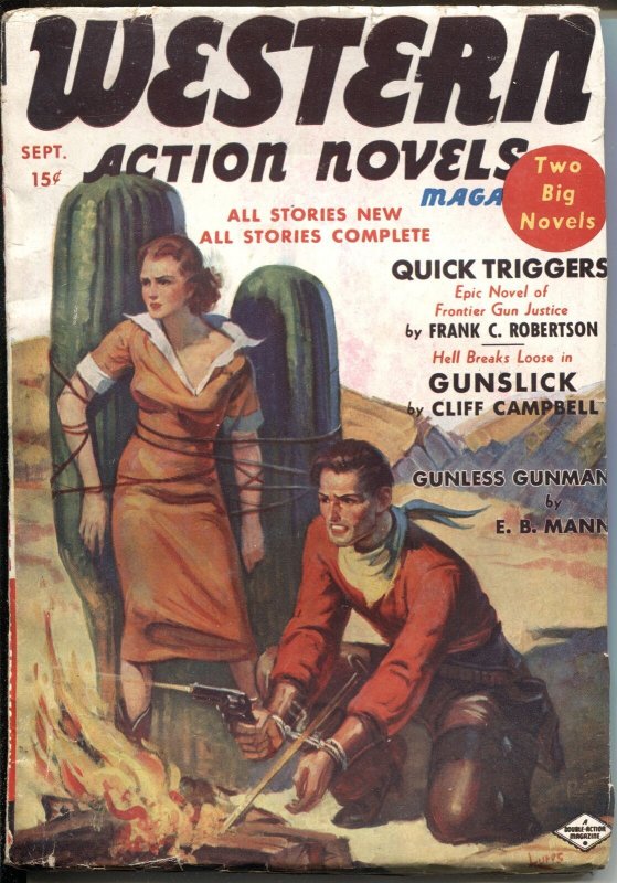 Western Action Novels - Sept 1937-Cactus Terror Bondage Cover-High Grade Pulp (1937), raw, ungraded comic book — front cover
