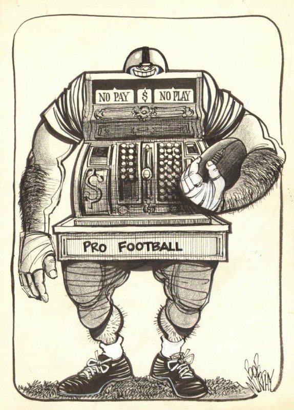 Sports Newspaper Cartoon - LA - Pro Football: No Pay, No Play art by Bob Murphy, raw, ungraded comic book — front cover