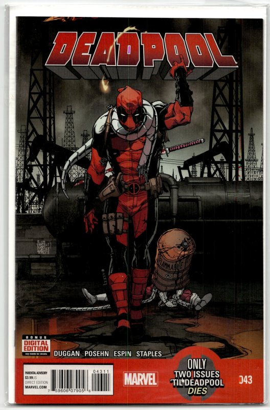 Deadpool #43 (Marvel Comics, 2015), raw, ungraded comic book — front cover