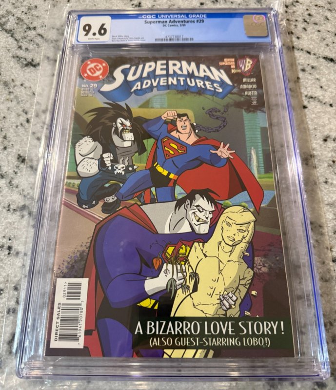 Superman Adventures #29 (DC Comics), CGC 9.6 graded comic book, Universal Blue label — front cover in its holder