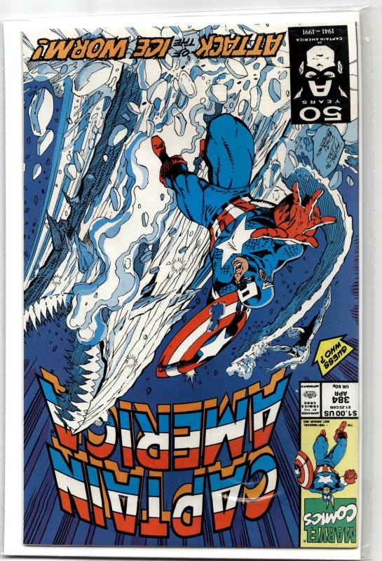 Captain America #384 (Marvel Comics, 1991), raw, ungraded comic book — front cover