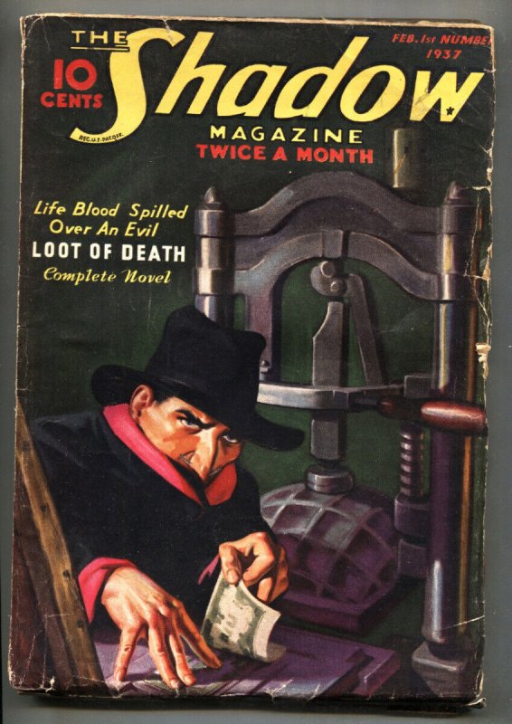 The Shadow Pulp February #1 (1937), raw comic book in VG- condition — front cover
