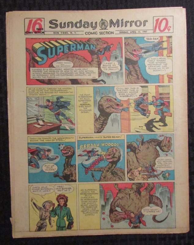 1947 April 13 Sunday Mirror Comic Section VG+ 4.5 Superman / Joe Palooka 16pgs (1947), raw comic book in VG+ 4.5 condition — front cover