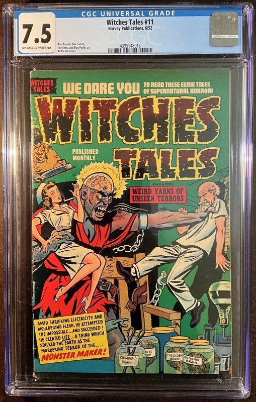 Witches Tales #11 (Harvey Comics), CGC 7.5 graded comic book, Universal Blue label — front cover in its holder
