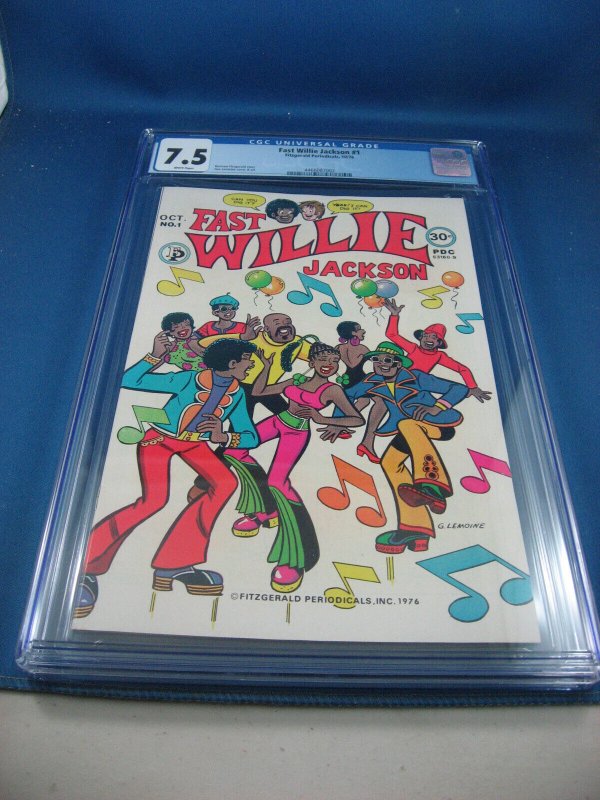 Fast Willie Jackson #1 (1976), CGC 7.5 graded comic book, Universal Blue label — front cover in its holder