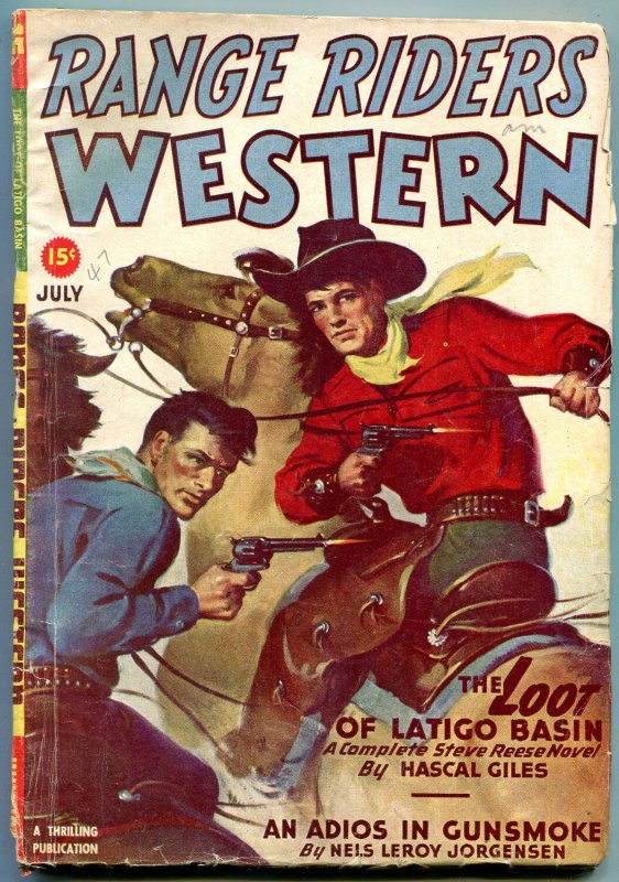 Pulp: Range Riders Western Pulp July 1947- Steve Reese- Loot of Latigo Basin VG (1947), raw comic book in VG condition — front cover