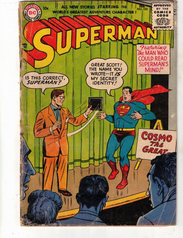 Superman #103 (DC Comics, 1956), raw comic book in VG condition — front cover
