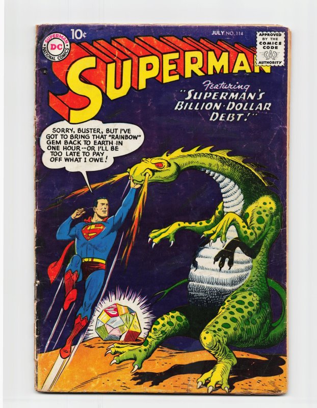 Superman #114 (DC Comics, 1957), raw, ungraded comic book — front cover