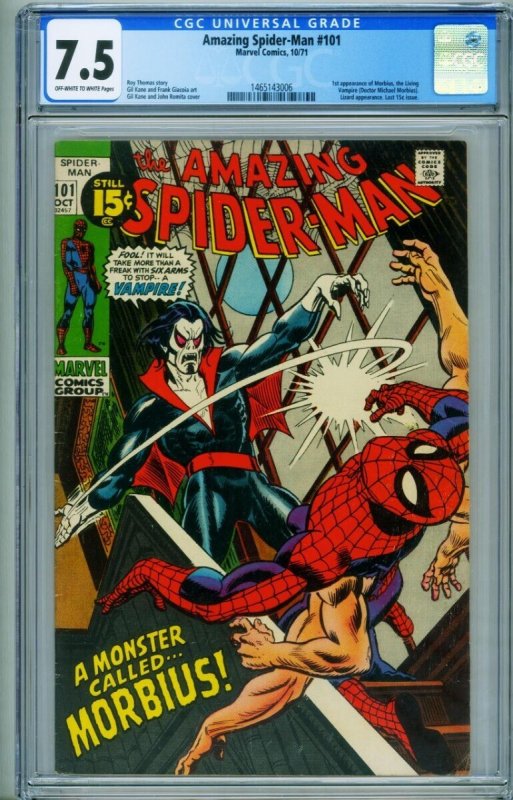 Amazing Spider-Man #101 (Marvel Comics), CGC 7.5 graded comic book, Universal Blue label — front cover in its holder
