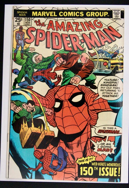 The Amazing Spider-Man #150 (Marvel Comics, 1975), raw comic book in FN/VF condition — front cover